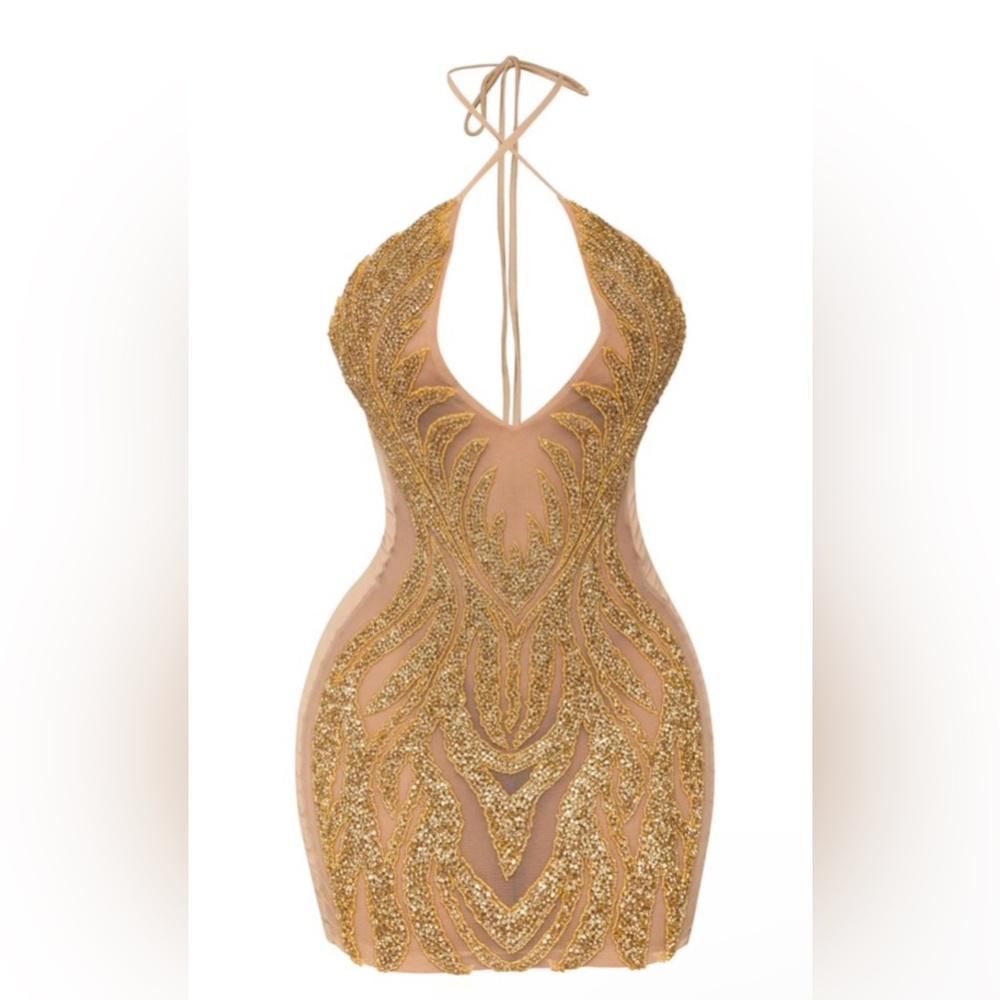 Radiant by KingofStyle- Gold halter sequin mini dress
